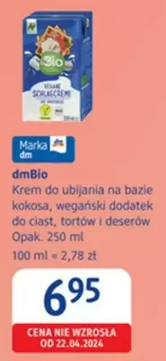 Krem do ubijania na bazie kokosa, wegański dodatek do ciast, tortów i deserów promocja w Drogerie DM