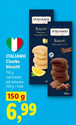 Ciastka biscotti cytrynowe lub kakaowe promocja w Lidl