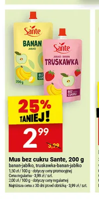 Mus bez cukru Sante Banan Jabłko promocja w Twój Market