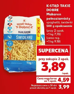 Makaron pełnoziarnisty K-Stąd Takie Dobre spaghetti promocja w Kaufland