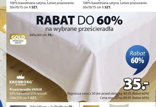 Prześcieradło VANJA 150x250cm promocja w Jysk