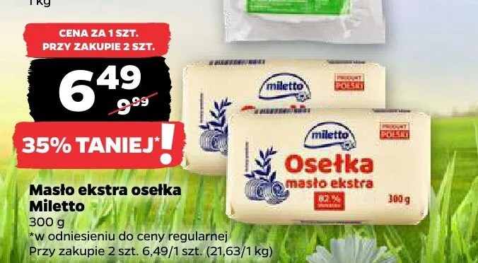 Masło ekstra osełka Miletto promocja w Netto