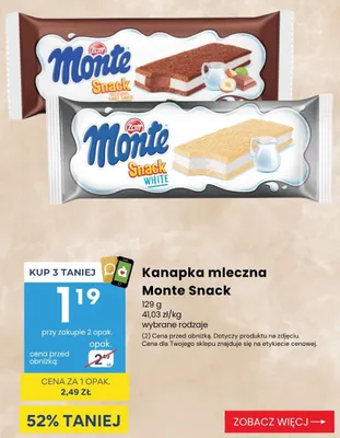 Kanapka mleczna Monte Snack Zott promocja w Delikatesy Centrum