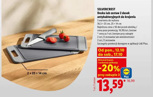 Zestaw 2 desek antybakteryjnych do krojenia 25x14 cm Silvercrest promocja w Lidl