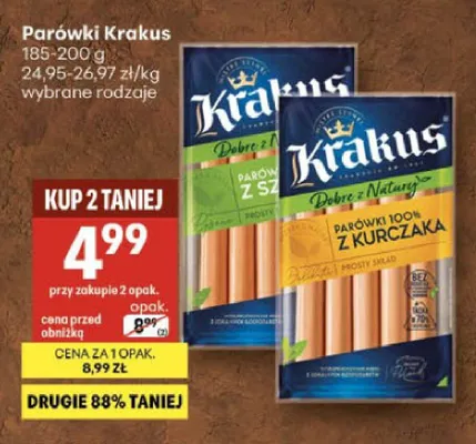Parówki Krakus 100% z kurczaka promocja w Delikatesy Centrum