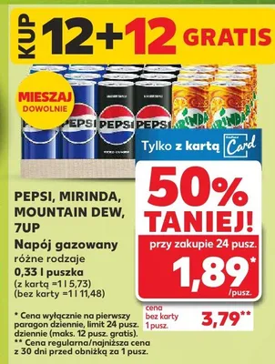 Napój gazowany różne rodzaje 0,33 l puszka (z kartą = 1 l 5,73) (bez karty = 1 l 11,48) promocja w Kaufland