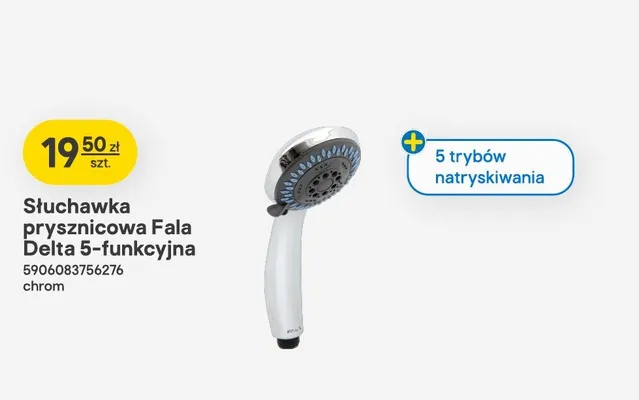Słuchawka prysznicowa Fala Delta 5-funkcyjna chrom promocja w Castorama