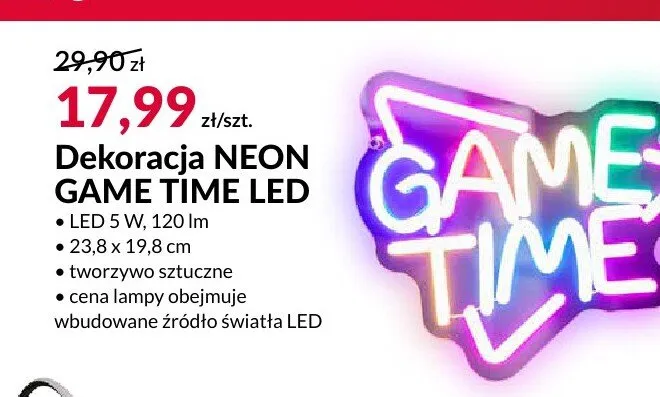 Dekoracja NEON GAME TIME LED promocja w Salony Agata