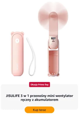 Wentylator ręczny JISULIFE 3 w 1 przenośny mini z akumulatorem promocja w Amazon