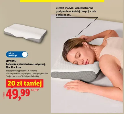 Poduszka z pianki wiskoelastycznej Livarno 50x30x9 cm promocja w Lidl