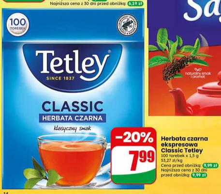 Herbata czarna ekspresowa Classic Tetley promocja w Dino
