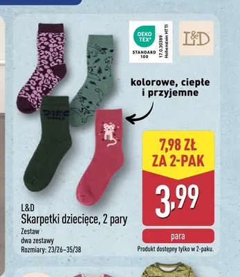 Skarpetki dziecięce L & D 2-pak promocja w Aldi