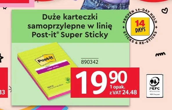 Duże karteczki samoprzylepne w linię Post-it Super Sticky promocja w Selgros