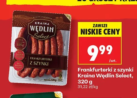Frankfurterki z szynki Kraina Wędlin Select promocja w Biedronka