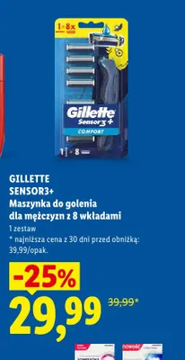 Maszynka do golenia dla mężczyzn Gillette Sensor3+ z 8 wkładami promocja w Lidl