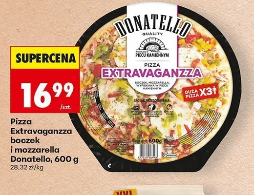Pizza Extravaganzza boczek i mozzarella Donatello promocja w Biedronka