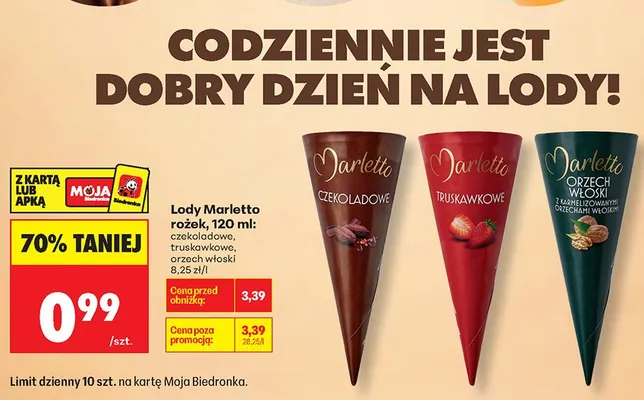 Lody Marletto rożek czekoladowe promocja w Biedronka