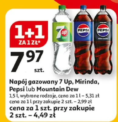 Napój gazowany 7 Up, Mirinda, Pepsi lub Mountain Dew promocja w Auchan
