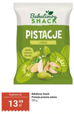 Pistacje prażone solone Bakaliowy Snack promocja w Dino