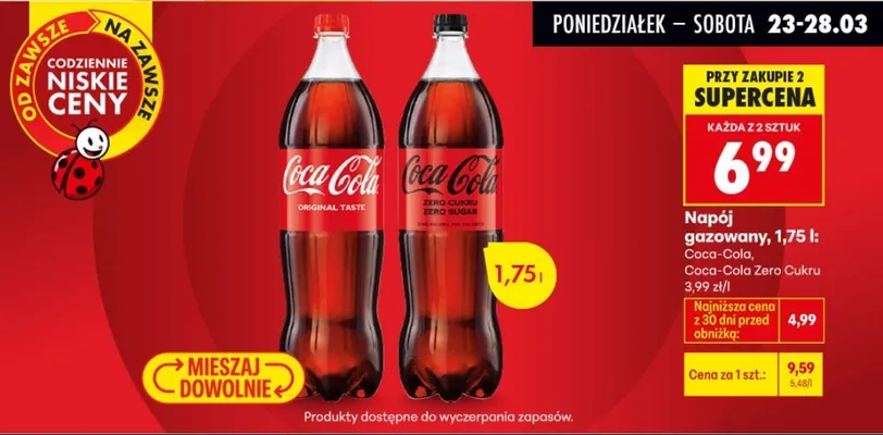 Napój gazowany Coca-Cola Zero 1,75 l promocja w Biedronka
