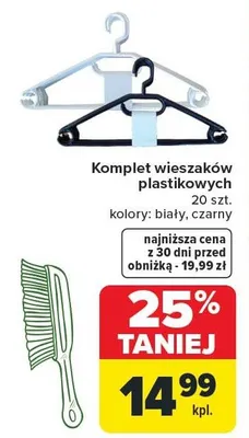 Komplet wieszaków plastikowych 20 szt. kolory: biały, czarny promocja w Carrefour