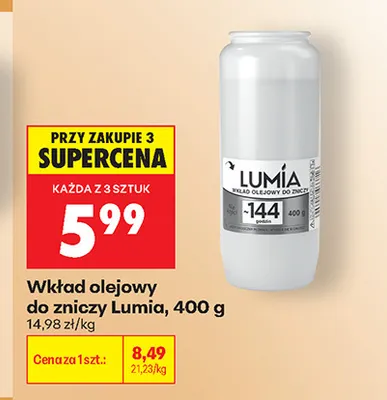 Wkład olejowy do zniczy Lumia promocja w Biedronka
