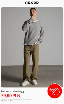 Beżowe spodnie baggy Cropp promocja w Cropp