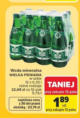 Woda mineralna Wielka Pieniawa 12-pak 0,33 l promocja w Carrefour Market