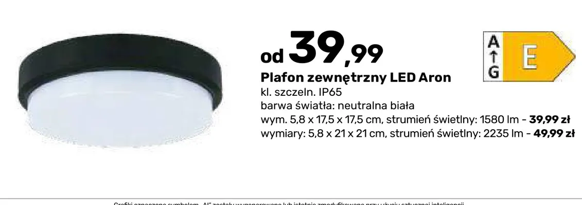 Plafon zewnętrzny LED Aron 2235lm promocja w Bricomarche