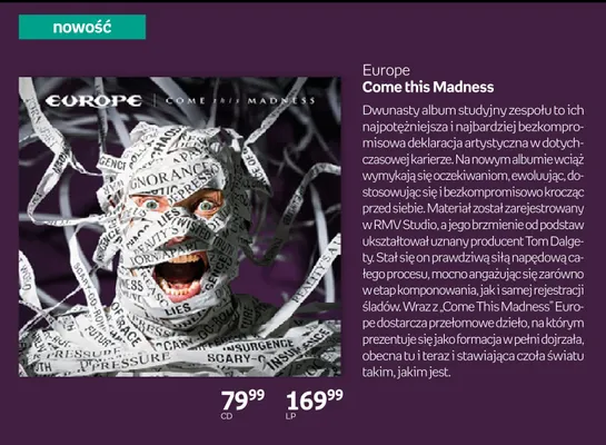 Płyta LP Europe Come this Madness promocja w Empik