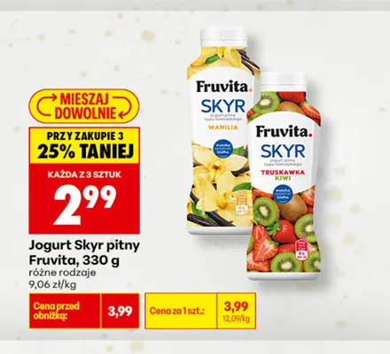 Jogurt Skyr pitny truskawka kiwi Fruvita promocja w Biedronka