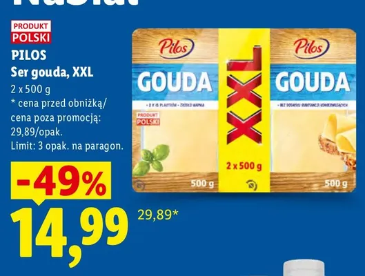 Ser gouda w plastrach Pilos XXL 2-pak promocja w Lidl