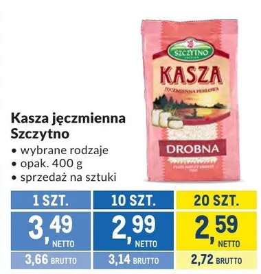 Kasza jęczmienna Szczytno - wybrane rodzaje promocja w Makro