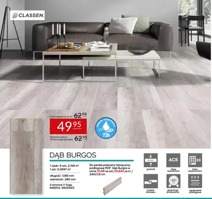 Listwa przypodłogowa MDF Dąb Burgos Classen promocja w Abra Meble