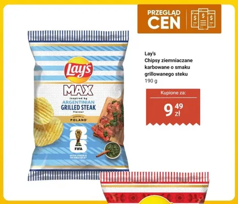 Chipsy ziemniaczane karbowane Lay's MAX o smaku grillowanego steku promocja w Dino