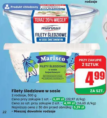 Filety śledziowe w sosie śmietanowym Marinus promocja w Dino