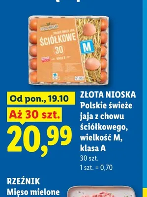Jaja z chowu ściółkowego Złota Nioska wielkość M 30 szt promocja w Lidl