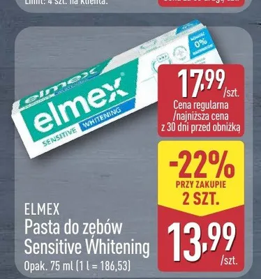 Pasta do zębów Sensitive Whitening Elmex promocja w Aldi
