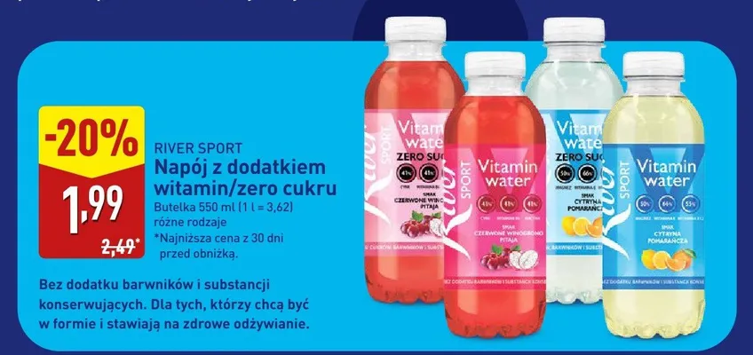 Napój z dodatkiem witamin/zero cukru promocja w Aldi
