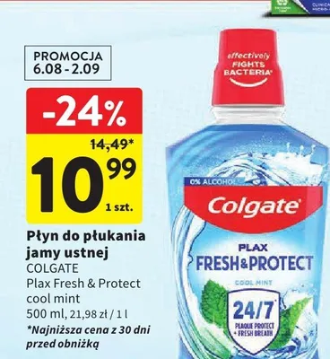 Płyn do płukania jamy ustnej Colgate Plax Fresh & Protect Cool Mint promocja w Intermarche