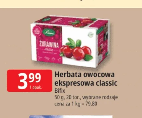 Herbata owocowa ekspresowa classic Bifix promocja w Leclerc