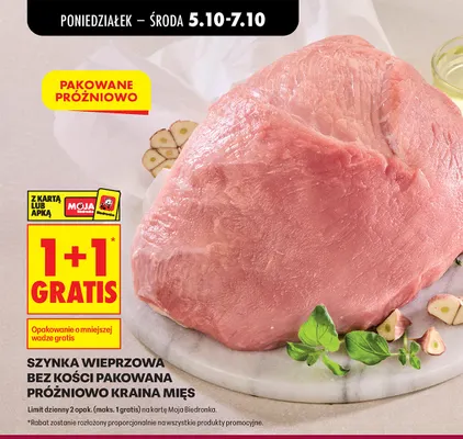 Szynka wieprzowa bez kości pakowana próżniowo Kraina Mięs promocja w Biedronka
