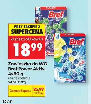 Zawieszka do WC Bref Power Aktiv 4-pak 50 g promocja w Biedronka