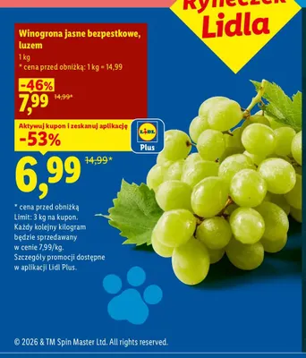 Winogrona jasne bezpestkowe luzem promocja w Lidl