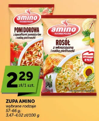 Zupa Amino pomidorowa z kawałkami pomidorów i natką pietruszki promocja w Groszek
