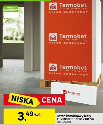 Beton komórkowy biały TERMOBET 5x20x60cm promocja w Leroy Merlin