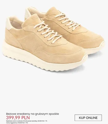 Sneakersy beżowe na grubszym spodzie Ryłko promocja w Ryłko