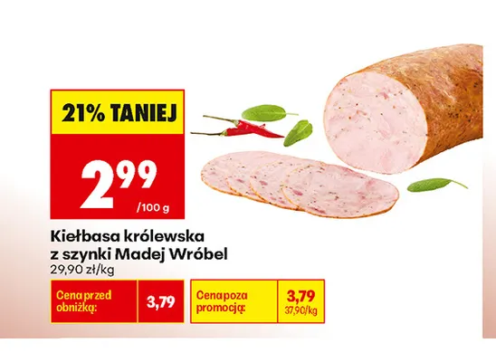 Kiełbasa królewska z szynki Madej Wróbel promocja w Biedronka