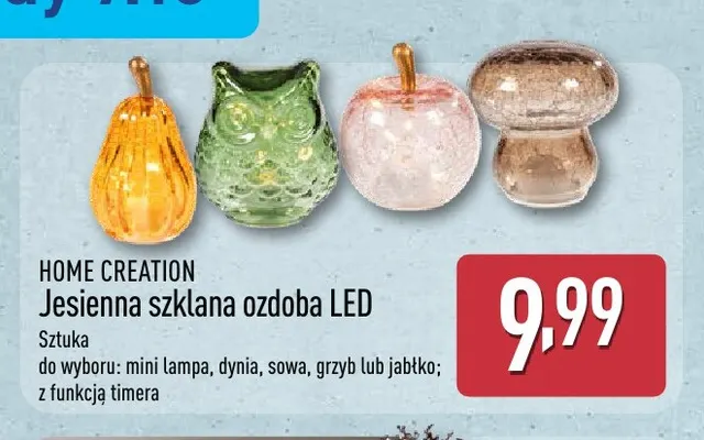 Jesienna szklana ozdoba LED mini lampa Home Creation promocja w Aldi