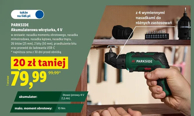Akumulatorowa wkrętarka Parkside 4V promocja w Lidl